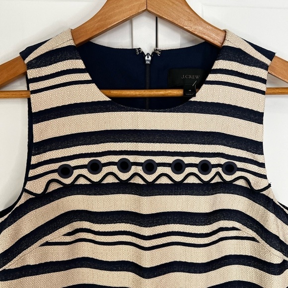 J. Crew | Striped | Scalloped | Shift Dress | Grommets | Navy & Beige | Size 4 - Picture 4 of 7